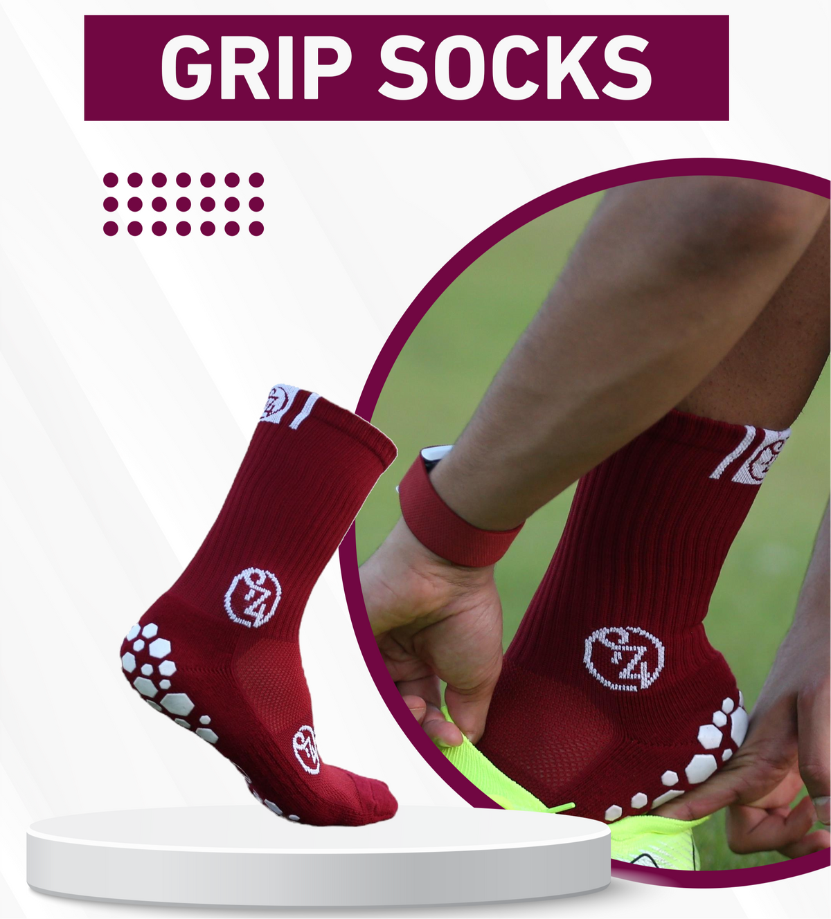 Maroon Grip Socks - Pair